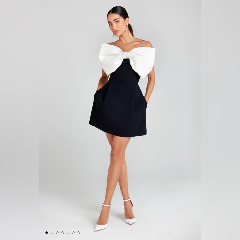 NADINE MERABI Jenny Bow Detail Crystal Strap Minidress